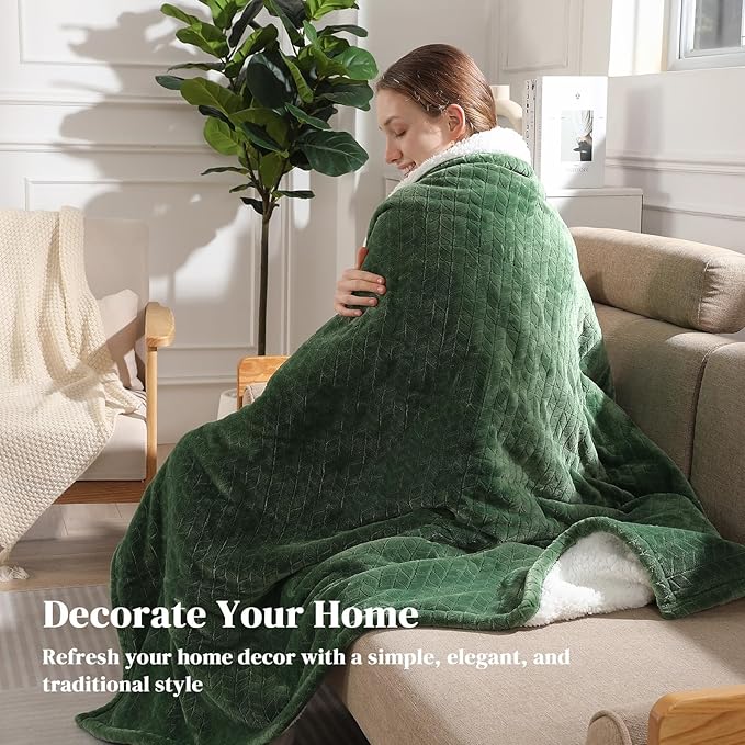 Heated Blanket King Size 90"x100" Electric Blanket King with Dual Control 5 Heat Settings, 10H Auto Off, FCC/ETL Certified, Wheat Pattern Flannel, Grandma, Machine Washable, Green