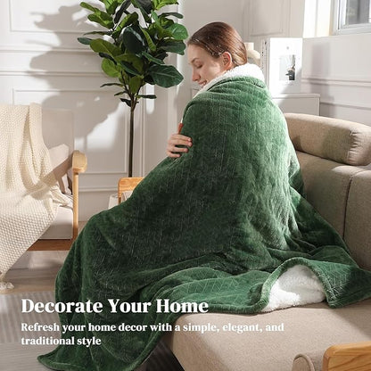 Heated Blanket King Size 90"x100" Electric Blanket King with Dual Control 5 Heat Settings, 10H Auto Off, FCC/ETL Certified, Wheat Pattern Flannel, Grandma, Machine Washable, Green