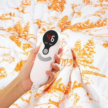 LUXIAN Electric Heated Blanket Throw Size 50"x60" - Flannel & Sherpa Fabric Dual-Sided, 9 Heat Settings & 1-3 Hours Auto Off, Machine Washable,Christmas Santa Forest, Orange and White