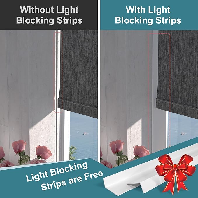 Motorized Blinds with Remote,Blackout Smart Roller Shades with App,Voice Control,Linen Fabric,Thermal Insulated Automatic Blinds,Electric Shades with USB/Solar Pannel.Double-Sided Black