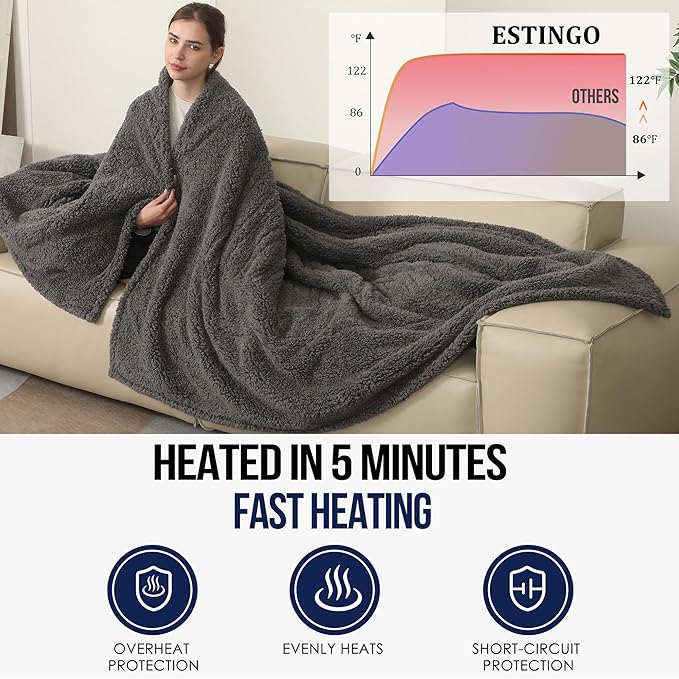 Full Size Heated Blanket, Electric Heated Blanket with 6 Heating Levels & 1-10 Hours Adjustable Timer, Ultra Soft and Thick Washable Full Electric Blanket for Bed, 72"X84", Dark Gray