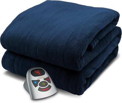 Biddeford Blankets Micro Plush Electric Heated Blanket with Digital Controller, Twin, Navy Blue