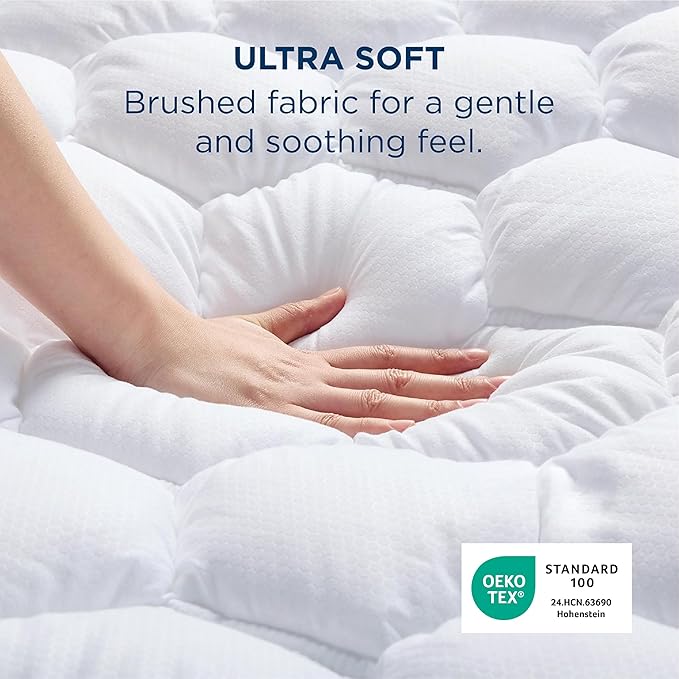 Bedsure King Mattress Pad - Quilted Fitted Mattress Topper Protector with 8-21 Inches Deep Pocket, Noiseless Breathable Bed Cover Padded, Machine Washable, White, 78x80 Inches