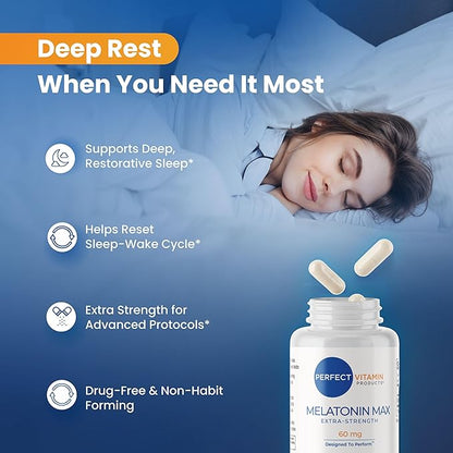 60mg Extra Strength Melatonin MAX - High Dosage Melatonin, Vegan, Non-GMO, Gluten-Free (1-Pack)