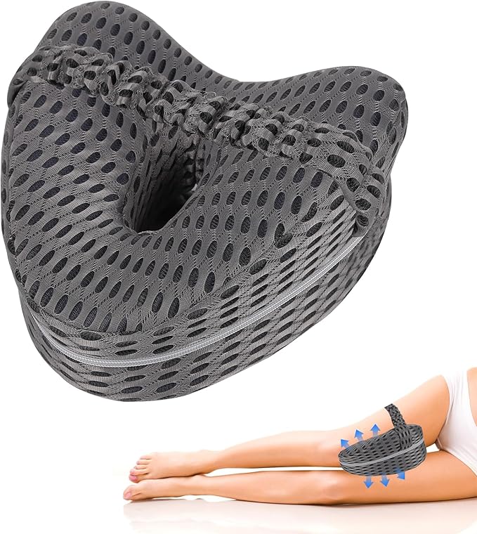 Knee Pillow for Side Sleepers - Sciatica, Hip & Back Pain Relief Pillow with Adjustable Strap, Memory Foam Leg Pillow for Side Sleeping, Spine Alignment Support for Pregnancy, Post-Surgery (Grid gray)