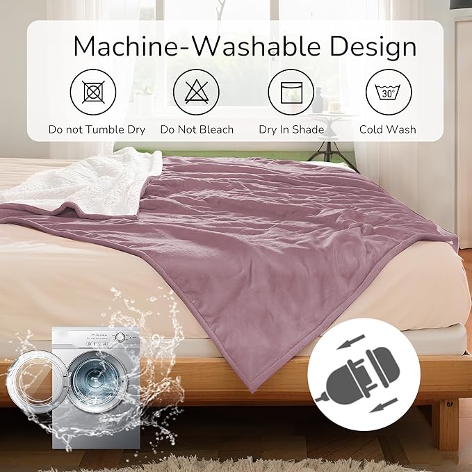 Electric Heated Blanket Twin Size 62"x84" - Dual-Sided with Microplush & Sherpa Fabric, 4 Heat Settings & 10 Hours Auto Off, Machine Washable - Berry