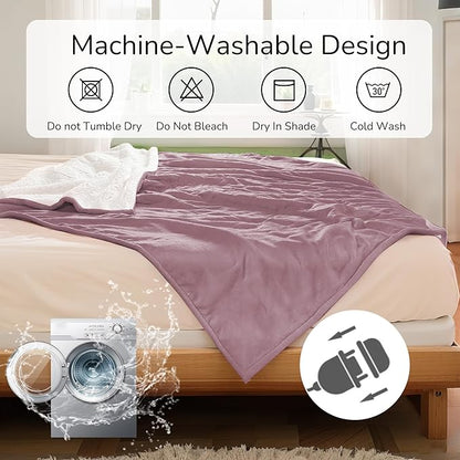 Electric Heated Blanket Queen Size 84"x90" - Dual-Sided with Microplush & Sherpa Fabric, 4 Heat Settings & 10 Hours Auto Off, Dual Controller, Machine Washable - Berry