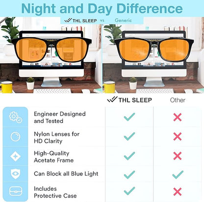 Orange Blue Light Blocking Glasses for Better Sleep - 99.5% Premium Acetate Orange Computer Migraine Glasses for Women & Men - Amber Gaming Glasses - Blue Light Blockers Gamer Glasses for Eye Strain