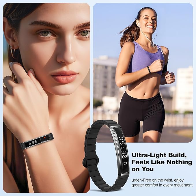 Smart Bracelet for Women, Health Activity Fitness Trackers, 24/7 Heart Rate, Blood Oxygen & Stress Monitor, 24H Sleep Tracker, Smart Wristband with Free APP 2 Bands, Women's Day Gifts - Black