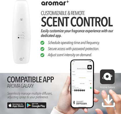 AROMAR Waterless Plug-in Aroma Diffuser - Cold-Air Essential Oil Machine, App-Controlled, Covers 500 Sq.Ft - 'New York' Scent Included - Perfect for Home, Office, & Business use - White