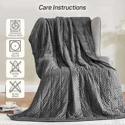 Weighted Blanket 15lbs for Adults, Ultra Soft Minky Dot Heavy Blankets for Sleep, Breathable Washable Throw Blanket with Glass Beads, 48"x72" Twin Size, Grey