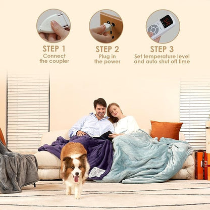 EHEYCIGA Heated Blanket Electric Blanket Queen Size - Heating Blanket with 9 Heating Levels & 10 Hours Auto Off, Soft Cozy Sherpa Washable Dual Control Blanket with Fast Heating, 84 x 90 Inches