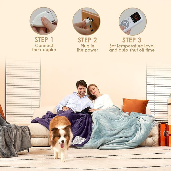 EHEYCIGA Heated Blanket Electric Blanket Throw - Heating Blanket with 9 Heating Levels & 10 Hours Auto Off, Soft Cozy Sherpa Washable Blanket with Fast Heating, 50 x 60 Inches