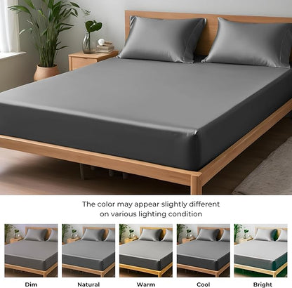 LINENWALAS Fitted Sheet Only Viscose Derived from Bamboo, Bottom Sheet for Twin XL Size Bed – 16” Deep Pocket, All Around Snug Fit – Cooling, Breathable, Soft, Hypoallergenic (Charcoal Grey, Twin XL)