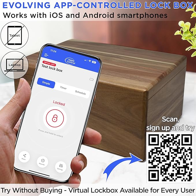 Timed Lock Box Habit Control App - Bluetooth LockBox with Timer to Reduce Screen Time, Manage Impulse Snacking & Consumption - Schedule, Timer & Simple Modes - 366 Days Time Locking Container