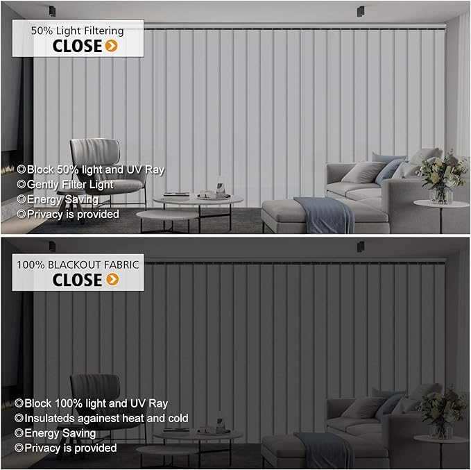 Cordless Vertical Blinds Window Blind, Pure White Blackout Fabric Vertical Blind, Energy Saving UV Protection Noise Reduce Vertical Blinds for Sliding Glass Doors, Patio Doors
