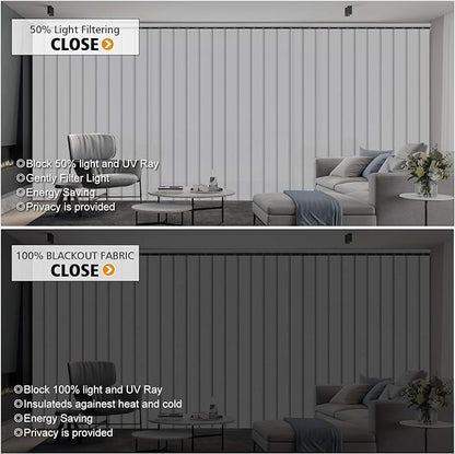 Cordless Vertical Blinds Window Blind, Pure White Blackout Fabric Vertical Blind, Energy Saving UV Protection Noise Reduce Vertical Blinds for Sliding Glass Doors, Patio Doors