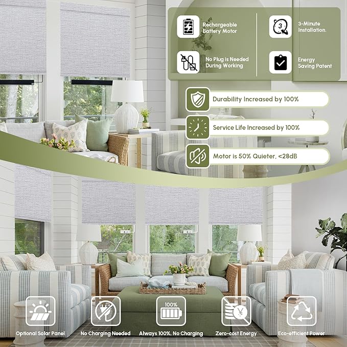 FineTell Motorized Blinds with Remote, 100% Blackout Roller Shades Compatible with Alexa,Apple Homekit,Google Home APP and Voice Control, Customized Electric Blinds (100% Blackout Classic Light Grey)