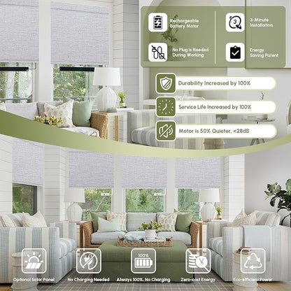 FineTell Motorized Blinds with Remote, 100% Blackout Roller Shades Compatible with Alexa,Apple Homekit,Google Home APP and Voice Control, Customized Electric Blinds (100% Blackout Classic Light Grey)