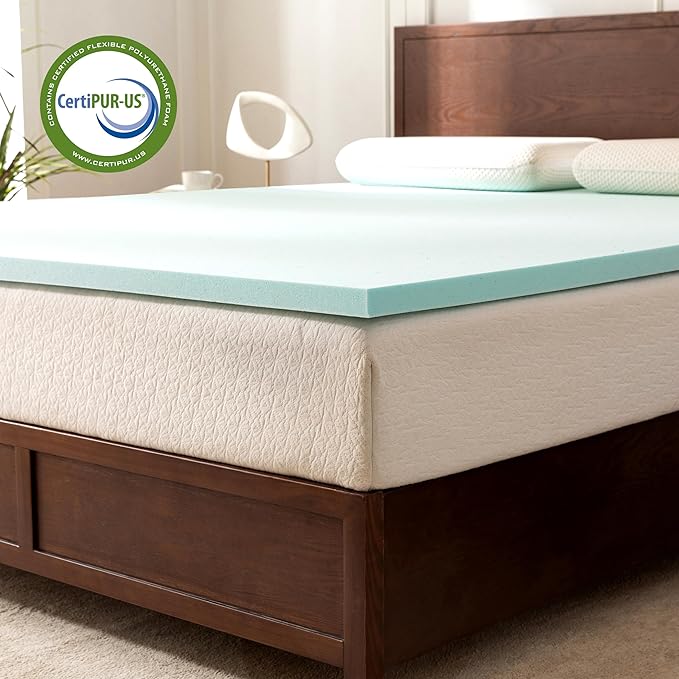 Elegant Comfort 2 Inch Premium Ventilated Memory Foam Mattress Topper - Optimizes Airflow - CertiPUR Certified - Mattress Pad and Bed Topper - Short Queen Size