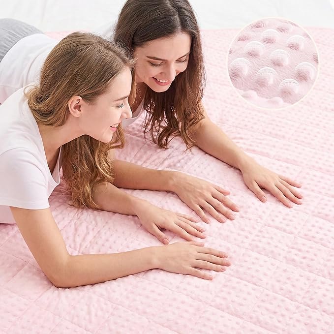 yescool Pink Weighted Blankets for Adults 12 lb, 60 * 80in Queen Size Weighted Blanket for Better Sleep, Minky Heavy Blanket for All Seasons