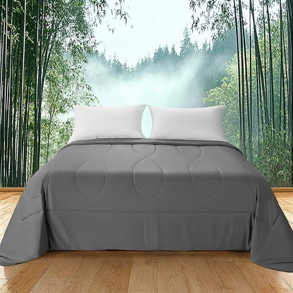 Rwlvpe Cooling Comforter King Size, 100% Rayon Derived from Bamboo Shell, Cooling Blanket for Hot Sleepers, Q-Max>0.48 Breathable Bamboo Fill Duvet Insert (106"x90", Grey)