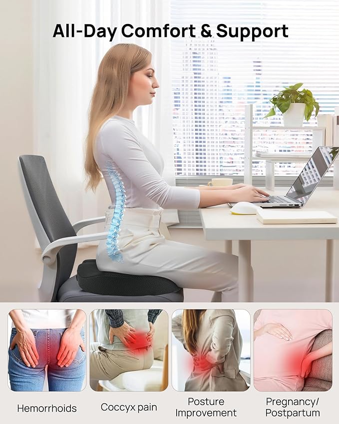 Feagar Donut Pillow Seat Cushion, X Large Memory Foam Hemorrhoid Pillow for Tailbone Pain, Sciatica & Pressure Sores Relief, Adjustable Design for Pregnancy, Postpartum, Surgery Recovery, Office Chair