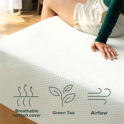 Zinus 12 Inch Twin XL Green Tea Memory Foam Mattress [New Version], Fiberglass Free, Medium Firm Feel, Zoned Pressure Relief, Certified Safe Foams & Fabric, Mattress-in-a-Box