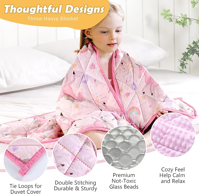 LOYIGA Weighted Blanket with Removable Duvet Case 3lbs 36” x 48”,Reversible Heavy Blanket (Pink)