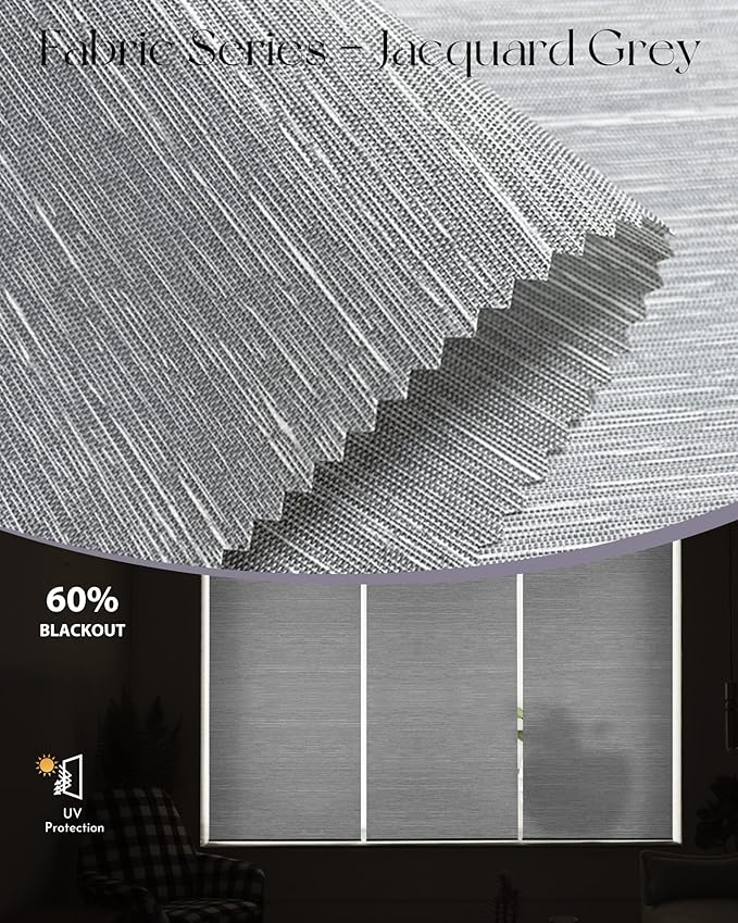 Graywind Motorized Light Filtering Shades Compatible with Alexa Google Hardwired WiFi Smart Half Shading Remote Control Automated Blinds Electric Window Shades, Custom Size (Jacquard Grey)