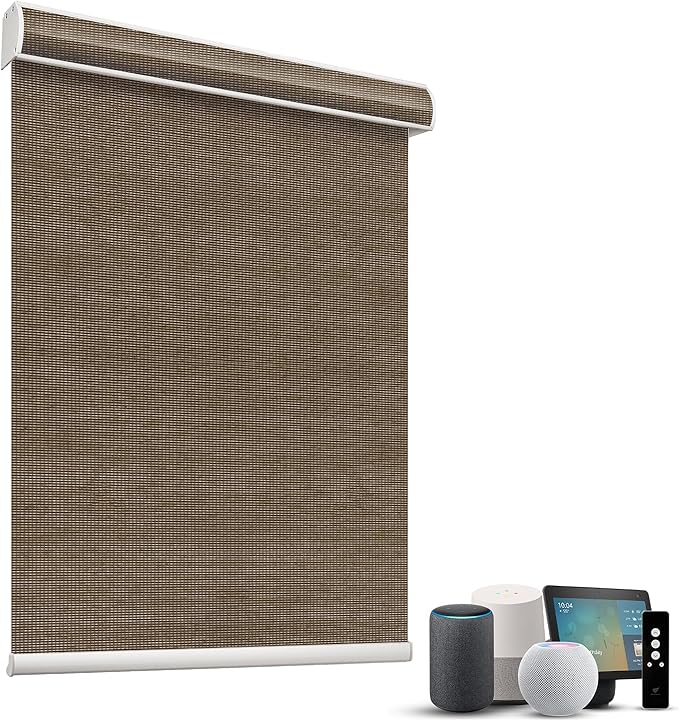 SmartWings Motorized Light Filtering Shades, 50% Blackout PVC Free Smart Blinds, Custom Size, Rechargeable Battery, Works with Matter/Apple HomeKit, Alexa, Thread/Zigbee, Remote Optional, 50% Cocoa
