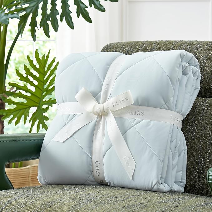 Cozy Bliss Cooling Blanket for Hot Sleepers Queen Size, Q-Max 0.45 Cooling Comfort, Cold Blankets for Night Sweats Sleeping, Ultra-Cool Lightweight Breathable Summer Blanket for Bed, Cool Blue