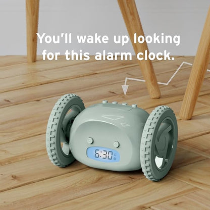 CLOCKY Alarm Clock on Wheels – Loud Rolling Alarm Clock for Heavy Sleepers | Runaway Clock That Jumps & Runs to Wake You Up | Funny Unique Gift for Adults, Teens & Kids Bedrooms (Sage)