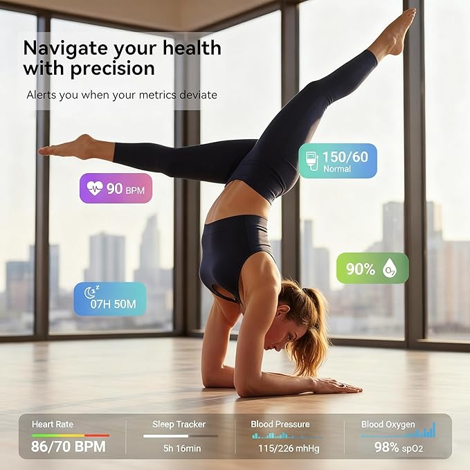 Smart Ring for Women,Fitness & Activity Tracker with Blood Oxygen/Heart Rate Monitor, Sleep Tracker, Step Counter, IP68 Waterproof Ring for iOS&Android,Fast Charge,No Subscription (Silver,Size10）