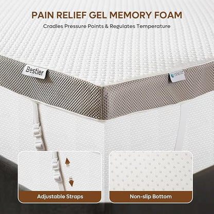 Bestier 4 Inch Gel Memory Foam Mattress Topper Full Size (54 x 74 Inch), Cooling Bed Topper & Soft Mattress Pad, High Density Foam with Tencel Cover for Back Pain, RV, Dorm