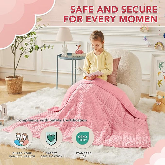 CuteKing Weighted Blanket - Weighted Blanket with Premium Glass Beads - Heavy Blanket Crystal Velvet for Comfort Sleep - Thick Blanket All Season (10lbs, 48"x72", Pink Bubble)