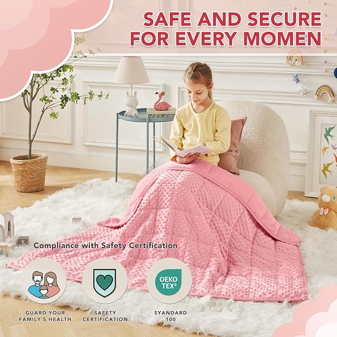 CuteKing Weighted Blanket - Weighted Blanket with Premium Glass Beads - Heavy Blanket Crystal Velvet for Comfort Sleep - Thick Blanket All Season (10lbs, 40"x60", Pink Bubble)