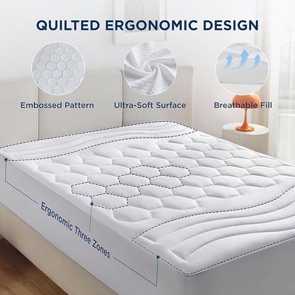 Bedsure Twin Mattress Pad Cover - Quilted Fitted Mattress Topper Protector with 8-21 Inches Deep Pocket, Noiseless Breathable Bed Cover Padded, Machine Washable, White,39x75 Inches