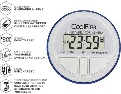 CoolFire Vibrating Alarm Clock - Silent Alarm Wristband Vibrating Alarm Watch. Silent Wrist Shock Alarm Clock. Vibration Alarm Bracelet Deep Sleeper & Vibrate Alarm