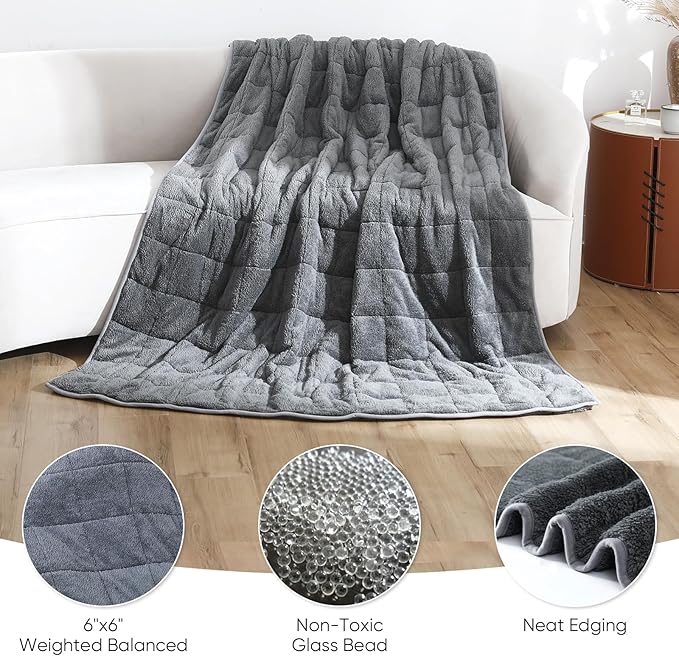 Sherpa Weighted Blanket for Adults, 15 lbs Furry Bed Blanket for Deep Sleep, Super Plush Blanket with Soft Weighted Blanket 48 x 72 inches, Grey