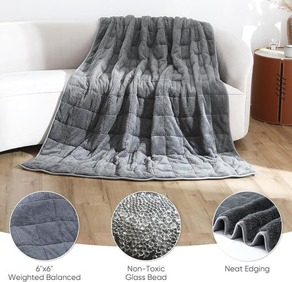 Sherpa Weighted Blanket for Adults, 15 lbs Furry Bed Blanket for Deep Sleep, Super Plush Blanket with Soft Weighted Blanket 48 x 72 inches, Grey