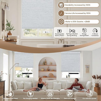 Kincmo No Drill Motorized Blinds with Remote, 100% Blackout Roller Shades for Windows, Custom Electric Blinds Compatible with Alexa, Apple Homekit, Google Home (100% Blackout Elegant Light Grey)