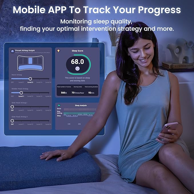 Premium Smart Anti-Snore Pillow AP600, AI Sleep Devices for Snore Relief, Ideal Solution for Side and Back Sleepers with APP Tracking