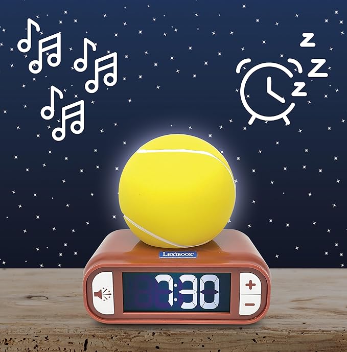 LEXiBOOK, Tennis, Tennis Nightlight Alarm Clock, Sounds and Melodies, Backlit LCD Screen, Luminous, Snooze, RL800T