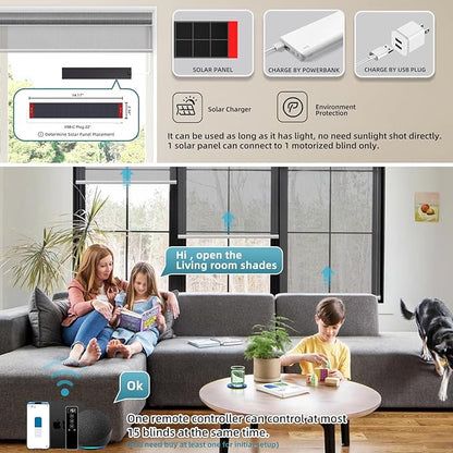 SmartWings Motorized Light Filtering Shades, 50% Blackout PVC Free Smart Blinds, Custom Size, Rechargeable Battery, Works with Matter/Apple HomeKit, Alexa, Thread/Zigbee, Remote Optional, 50% Charcoal