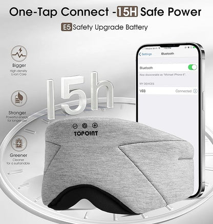 Sleep Mask with Headphones Bluetooth 5.4, TOPOINT Blackout Eye Mask for Sleeping Headphones Earphones with Soft Bamboo Cotton Cooling Breathable, HD Stereo Speaker for Side Sleepers Women Men Travel