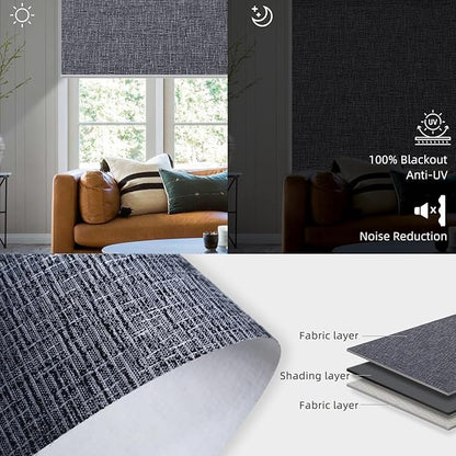 SmartWings Motorized Blackout Roller Blinds Work with Matter Homekit Z-Wave Thread Alexa Google, Smart Window Shades for Bedroom, Cordless Remote Control Customized 16"-110" W, Eclipse Charcoal