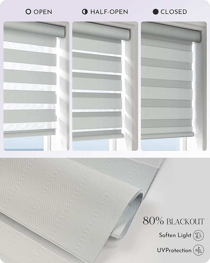 Graywind Motorized Blinds with Remote, Smart Zebra Shades for Windows, Roller Blinds Compatible with Apple Homekit, Alexa, Google Home, Custom Size, Luxury Silver White