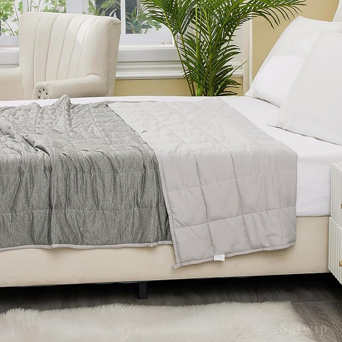 Satwip Weighted Blanket 15 LBS Queen Size, Cooling Weighted Blanket for Hot Sleepers, Cool Moire Jersey with Soft Breathable Sanded, 60 x 80 inches 15 Pounds, Grey