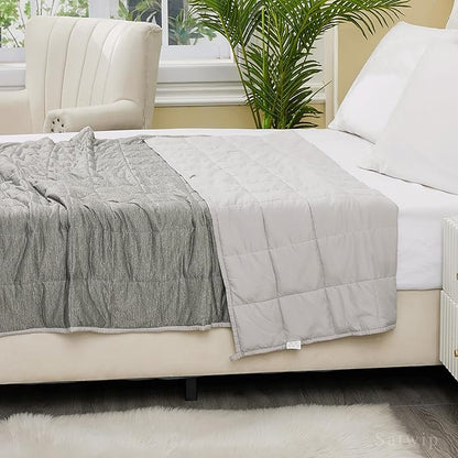Satwip Weighted Blanket 15 LBS Queen Size, Cooling Weighted Blanket for Hot Sleepers, Cool Moire Jersey with Soft Breathable Sanded, 60 x 80 inches 15 Pounds, Grey